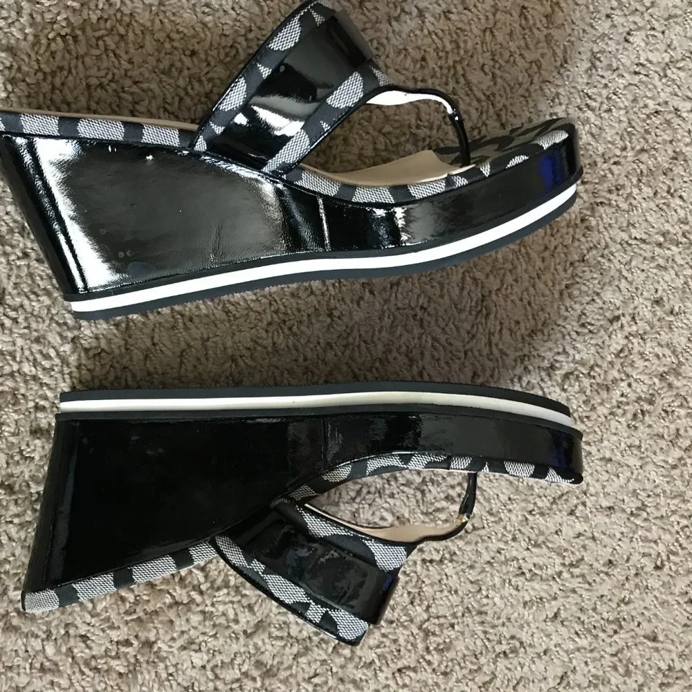 Coach Black Signature Wedge Sandals